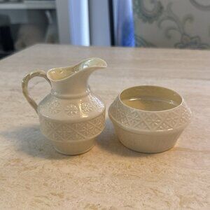 Vintage Belleek Irish Porcelain Creamer & Open Sugar Bowl Set